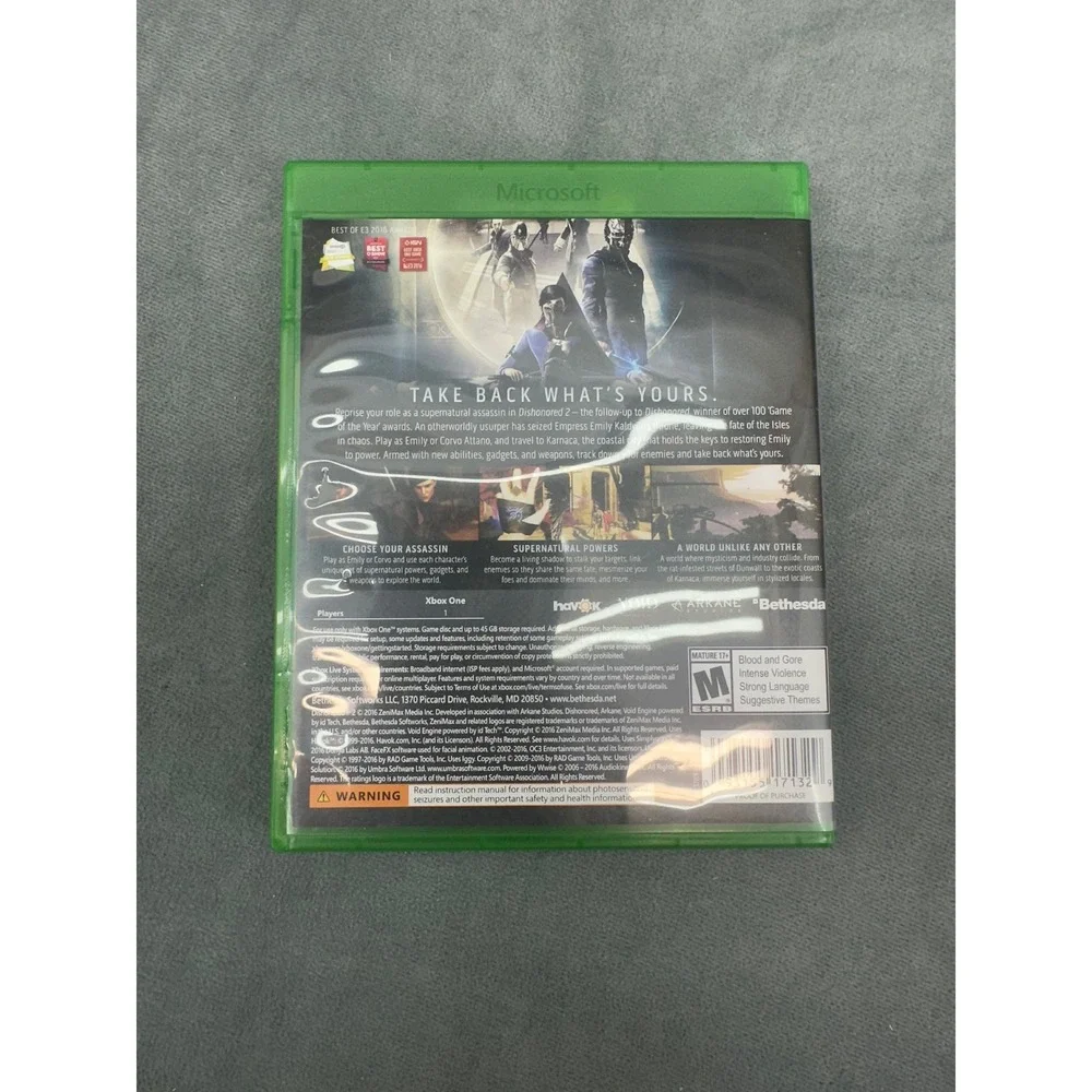 Dishonored 2 Xbox One Bethesda Arkane Studios Stealth Action Game M Rated